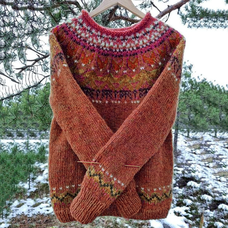 Vintage Icelandic Knit Jacquard Warmth Crew Neck Sweater（Unisex） artswardrobe