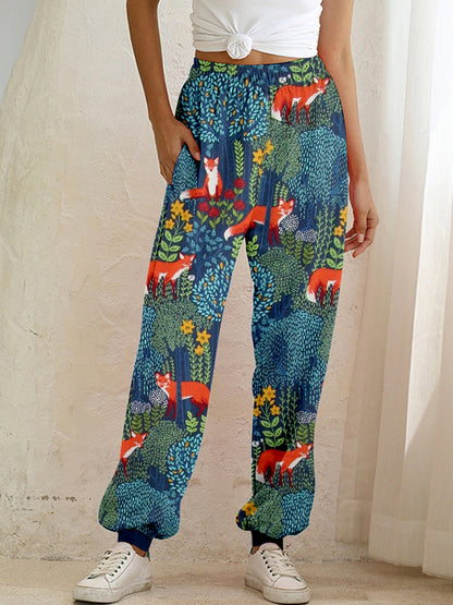 Fox in the Forest Graphic Vintage Cozy Sweatpants artswardrobe