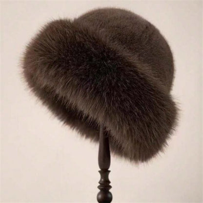 Comstylish Vintage Basic Cozy Fur Trim Knit Hat