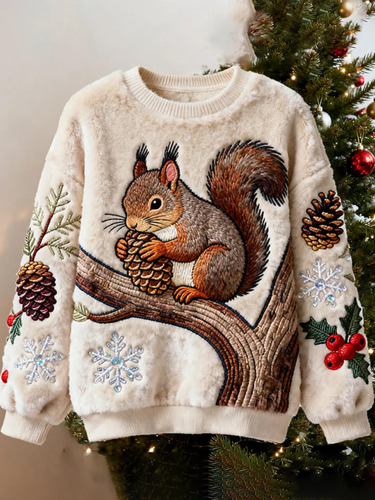 Women's Retro Animal Christmas Art Print Casual Flannel Top