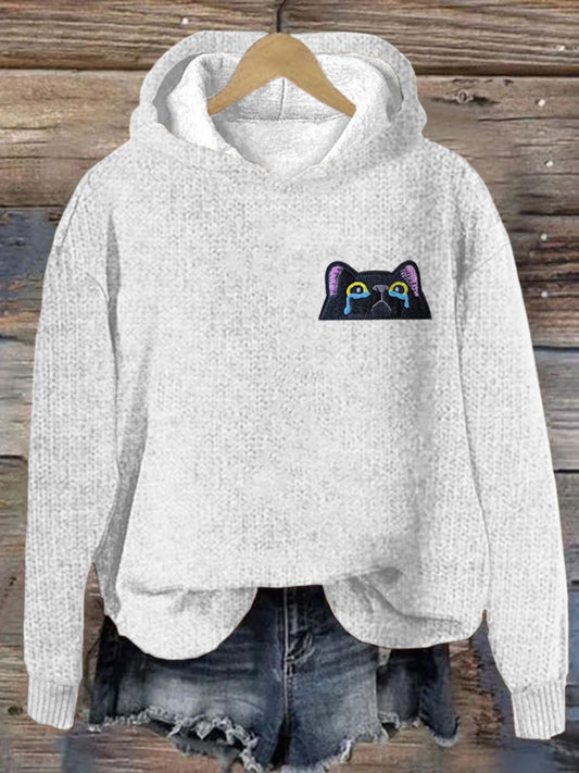 Comstylish Women's Casual Funny Black Cat Print Hoodie