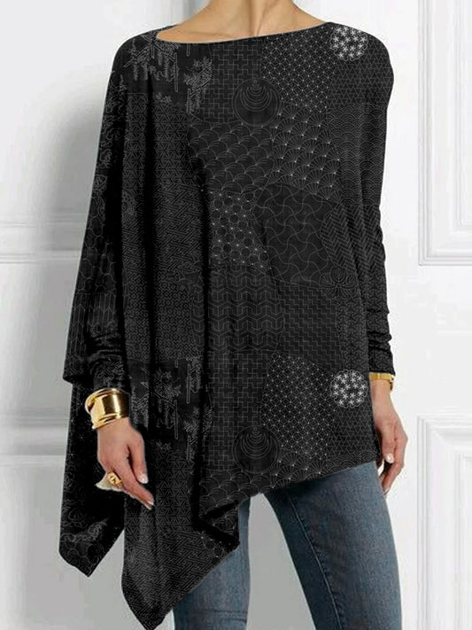 Comstylish Japanese Traditional Sashiko Art Bat Sleeve T Shirt