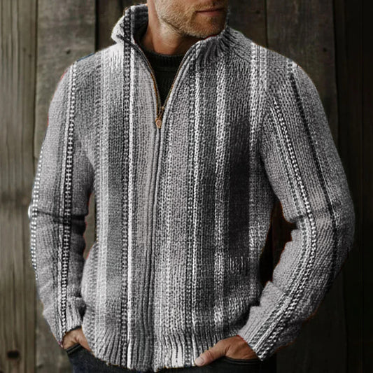 Men's Retro Colorful Striped Pattern Knitted Zip Sweater elevenforest