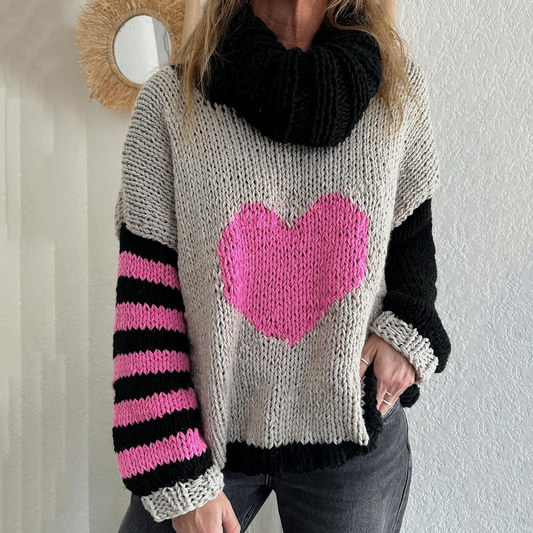 Valentine Heart Print Women's Turtleneck Sweater elevenforest