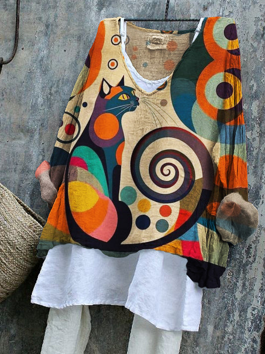 Comstylish Cat Colorful Geometric Art Flowy Tunic