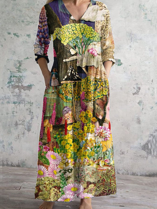 Vintage Art Pattern Printed Casual Cotton Dress