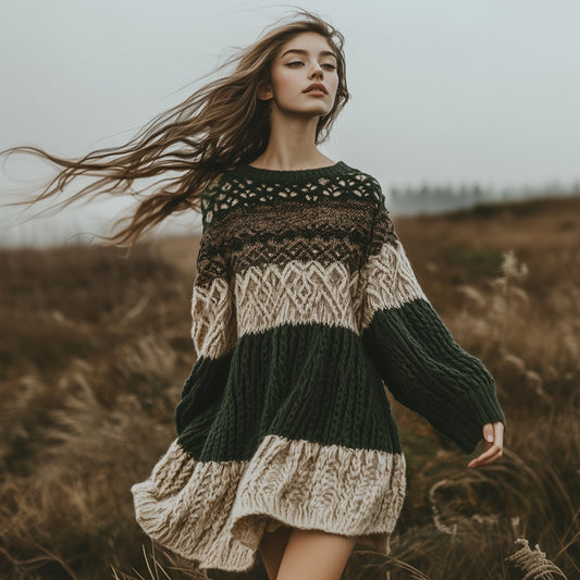 Women's Celtic Jacquard Contrast Sweater Dress elevenforest