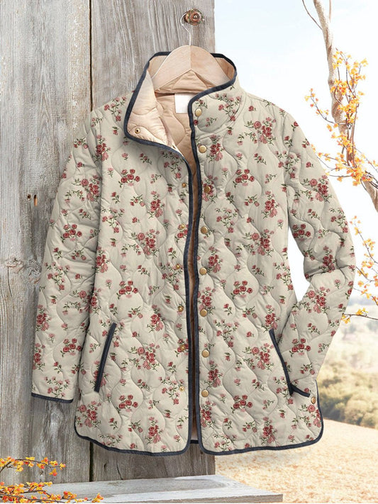 Lovely Small Spring Floral Repeat Pattern Printed Women's Casual Quilted Cardigan