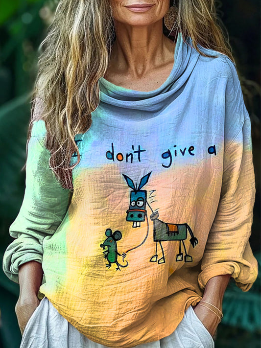 I Don’t Give A Funny Donkey Letter Print Casual Short Sleeve Comfortab
