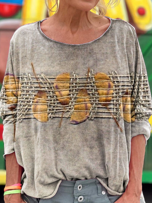 Women's Vintage Ethnic Patchwork Texture Art Print Casual Long Sleeve