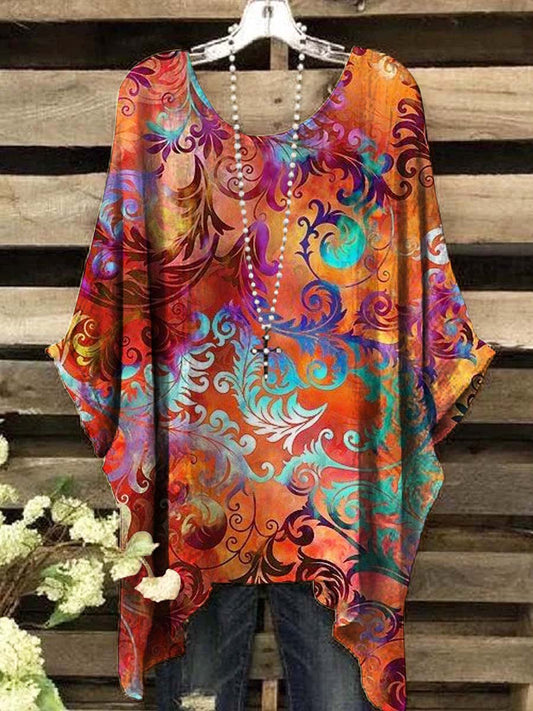 Women's Artistic Colorful Flower Printed Casual Top