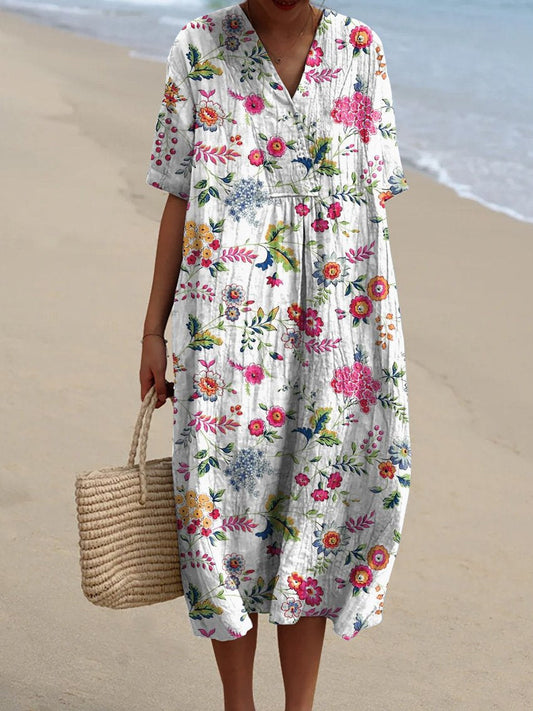 Retro Style Garden Floral Repeat Pattern Printed Women's Flowy Dress