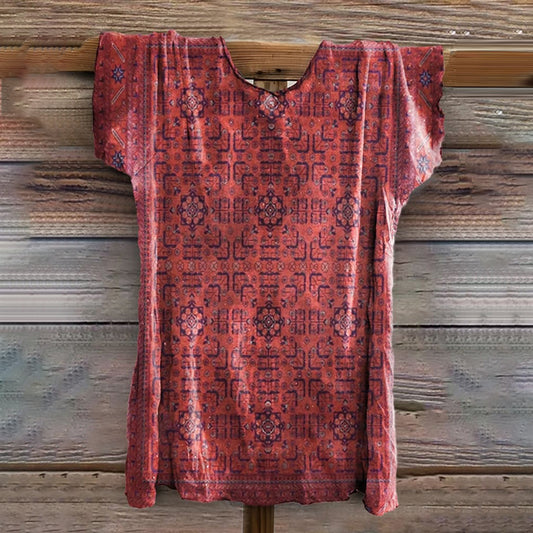 Vintage Western Print Crew Neck Linen Blend T-shirt artswardrobe