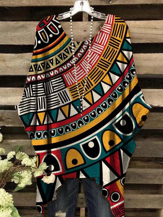 Women's Vintage Art Irregular Print Casual Top