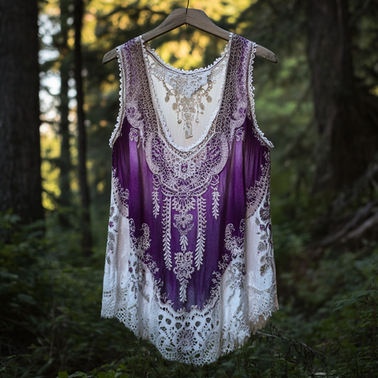 Boho Lavender Gradient Lace Art Linen Sleeveless Tank Top artswardrobe