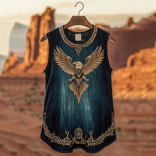Women's Vintage Viking Eagle Celtic Gradient Art Linen Tank Top artswardrobe