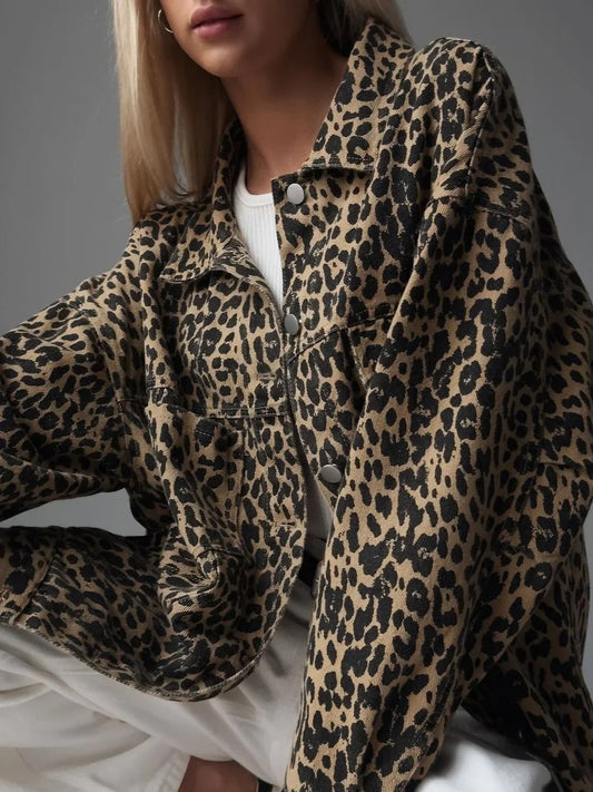 JO | Denim jacket with leopard print for women