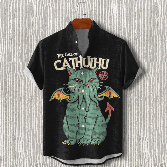 Men's Cat Cthulhu Fun Pattern Vacation Shirt elevenforest