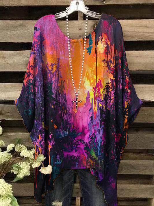 Women's Retro Abstract Painting Print Top