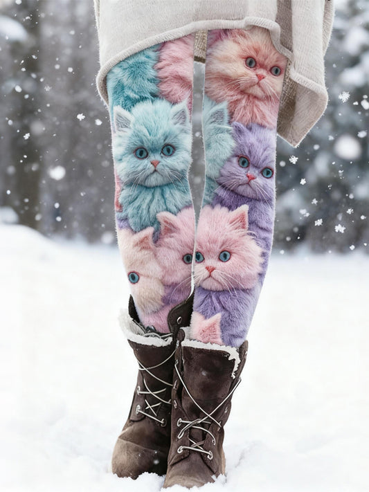Comstylish Cute Fuzzy Cats Art Pattern Comfy Leggings