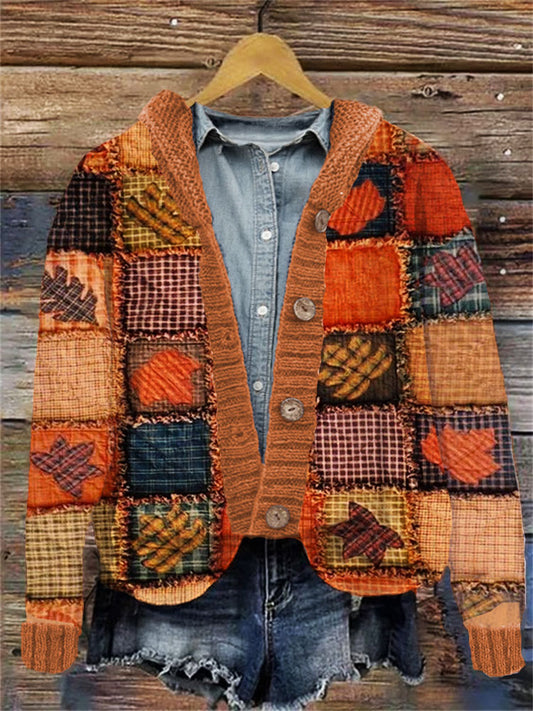 Women's Maple Leaf Pumpkin Fall Winter Sweater Cardigan artswardrobe