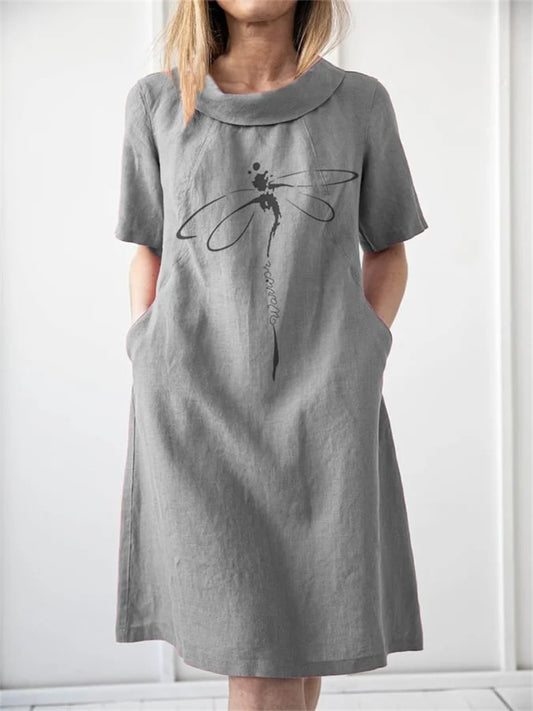 Dragonfly Insect Art Print Women's Casual Linen Dress