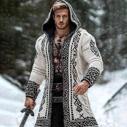 Men's Viking Tribal Pattern Jacquard Celtic Cozy Cardigan Sweater artswardrobe