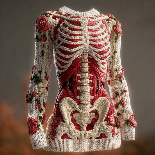Comstylish Halloween Muscle Anatomy Floral Art Women's Knit Slim-fit Sweater