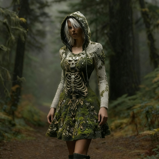 Comstylish Halloween Dark Forest Ladies' Knit Hooded Cardigan Dress