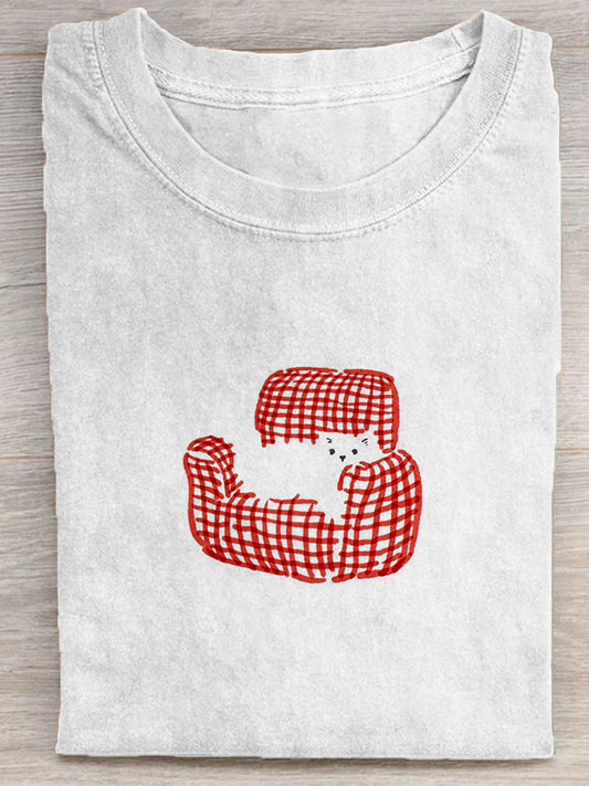 Comstylish Funny Cat Art Print Crew Neck Comfy T Shirt