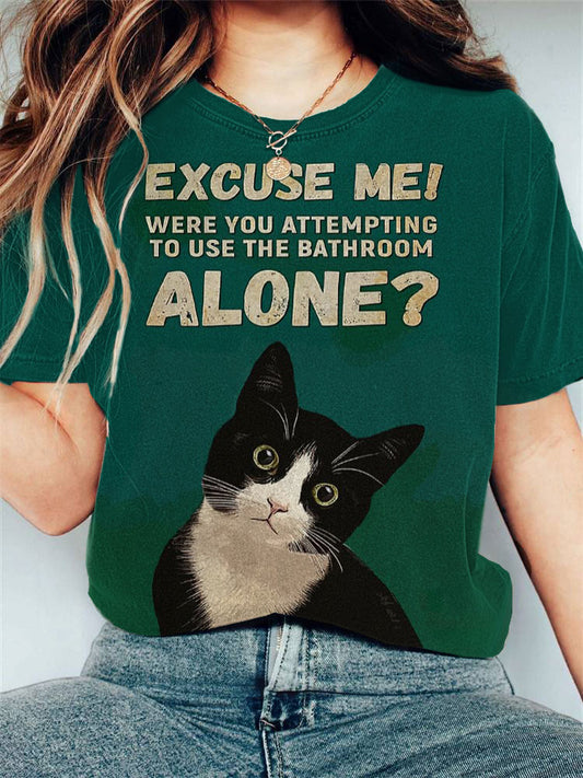 Comstylish Women's Casual Funny Black Cat Print T-shirt