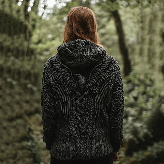 Women's Viking Tribal Bird Celtic Knotwork Hooded Sweater elevenforest