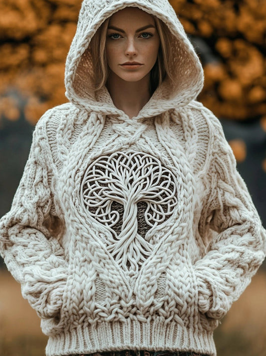 Viking Tribal Tree Of Life Celtic Knot Chunky Hooded Sweater elevenforest