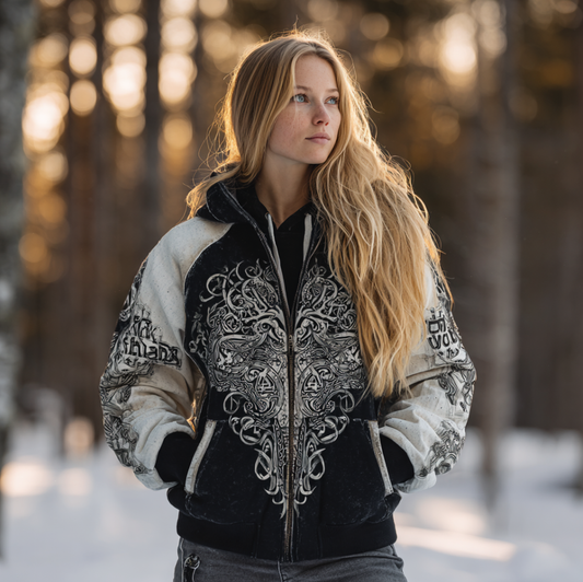 Comstylish Viking Retro Women's Hooded Sweatshirt Jacket