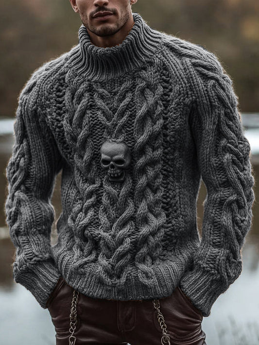 Men's Retro Skull Celtic Chunky Cozy Turtleneck Sweater artswardrobe