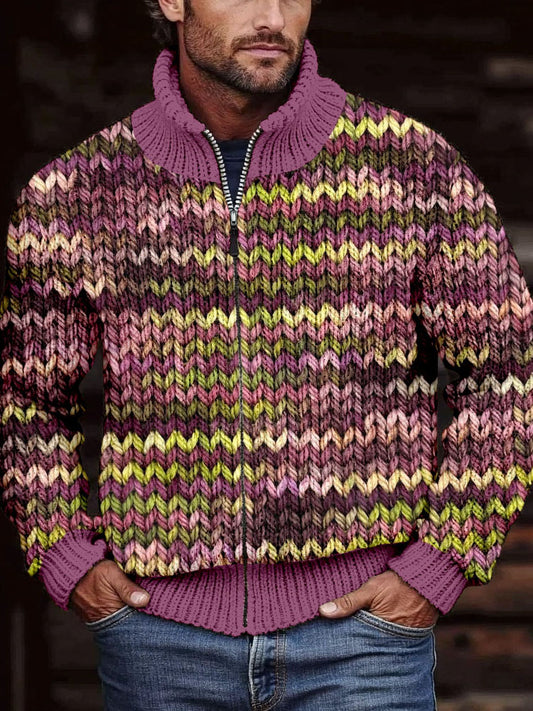 Men's Scottish Thistle Color Inspired Knitted Chunky Cardigan elevenforest