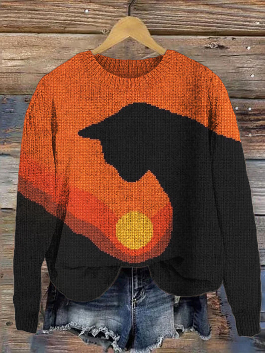 Sunset Cat Women's Cozy Sweater artswardrobe