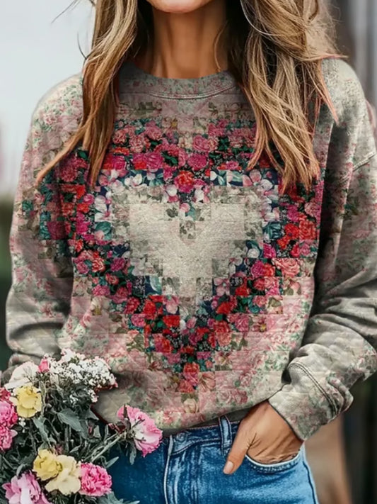 Comstylish Women's Valentines Day Art Print Casual Sweatshirt
