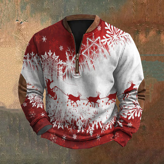 Comstylish Men's Vintage Christmas Reindeer Christmas Santa Claus Elk Snowflakes Print Sweatshirt