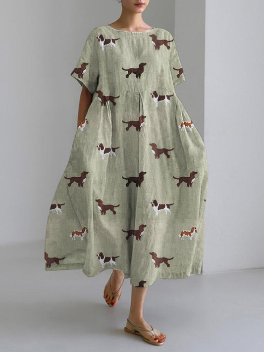 Comstylish Pet Dog Animal Art Women's Linen Maxi Dress