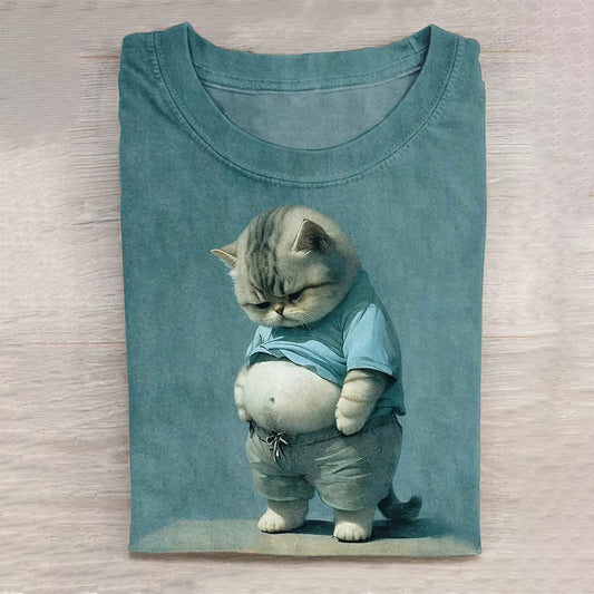 Cute Puppy Abstract Cat Animal Casual Print T-shirt elevenforest