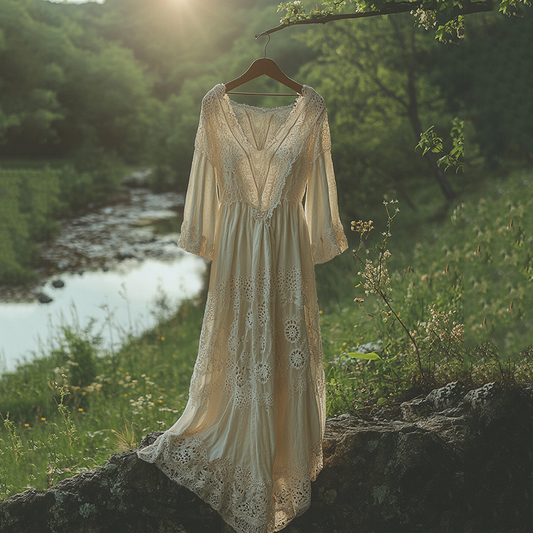 Vintage  Lace Art Linen Maxi Dress artswardrobe