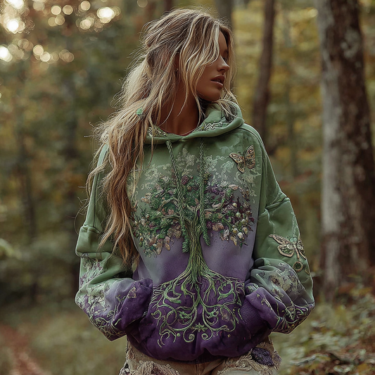 Women's Tree Of Life Gradient Graphic Comfort Warm Hoodie artswardrobe