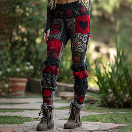 Women's Heart Patchwork Art Casual Leggings elevenforest