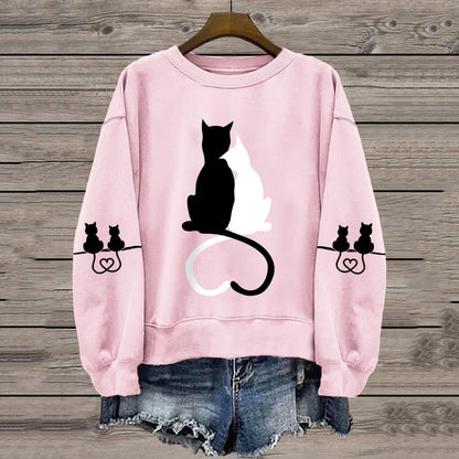Women's Love Cute Cat Print Casual Sweatshirt elevenforest