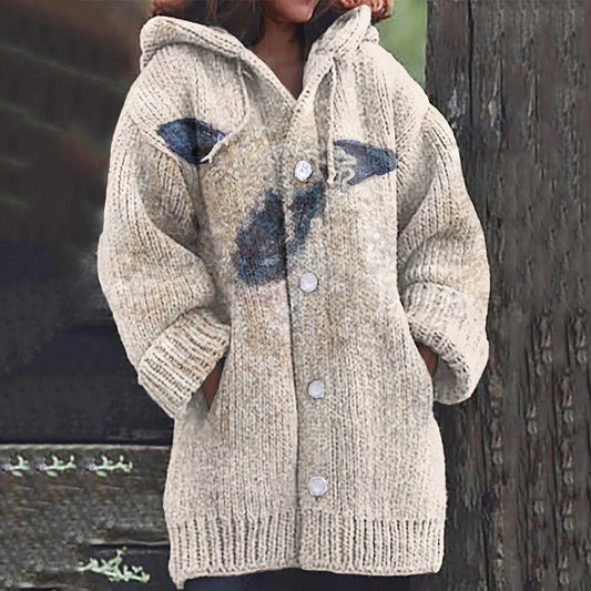Lamb Print Women's Hooded Cardigan Sweater artswardrobe
