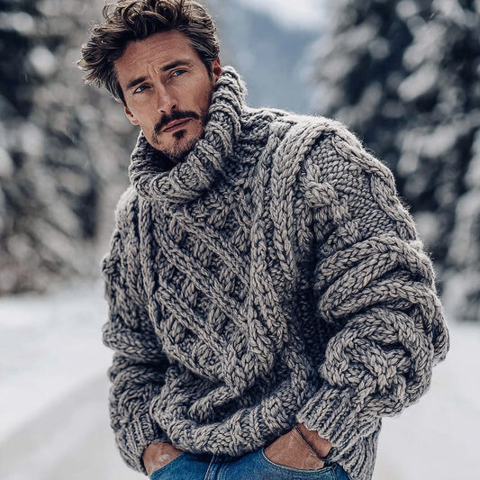 Men's Vintage Feynman Island Chunky Knit Warm Turtleneck Sweater elevenforest