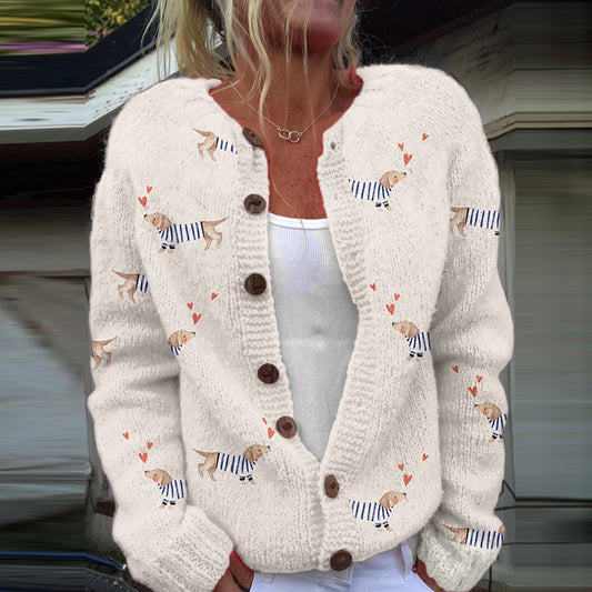 Comstylish Dachshund Art Prints Casual Knitted Cardigan