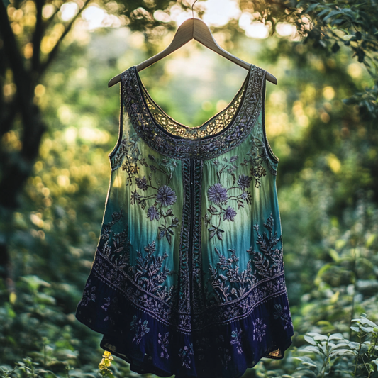 Boho Lavender Art Linen Patchwork Art  Sleeveless Tank Top artswardrobe
