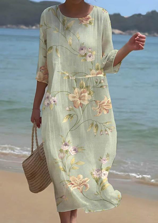 Women's Elegant Rose Floral Print Crew Neck Dress